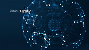 Schneider Electric Cybersecurity Network Globe with Digital Locks and Blue Connectivity Lines HD wallpaper