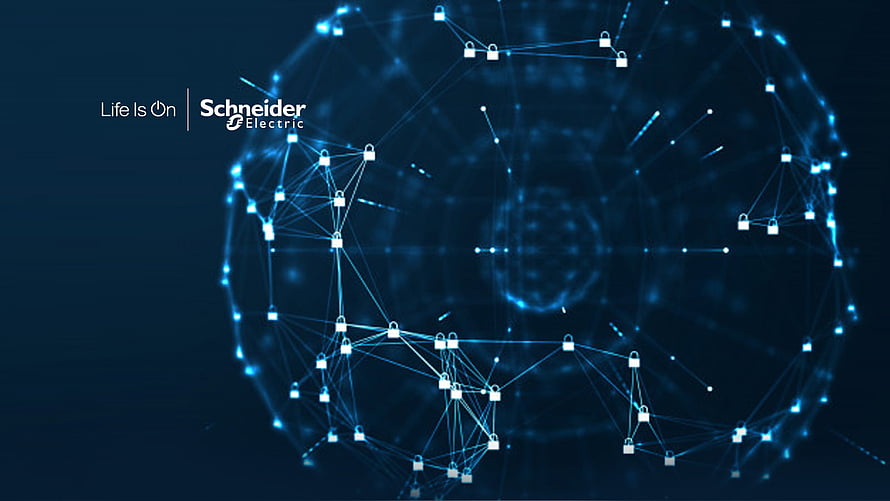 Schneider Electric Cybersecurity Network Globe with Digital Locks and Blue Connectivity Lines HD wallpaper