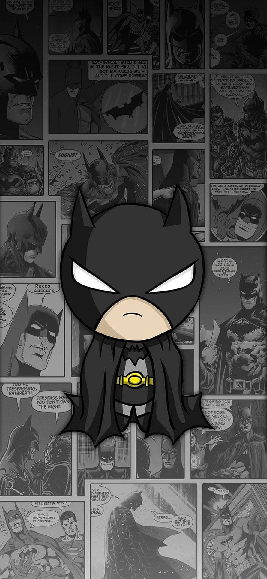 Cute Chibi Batman Cartoon Character on Grayscale Comic Panel Background, Cute Batman Cartoon, Batman Chibi HD phone wallpaper