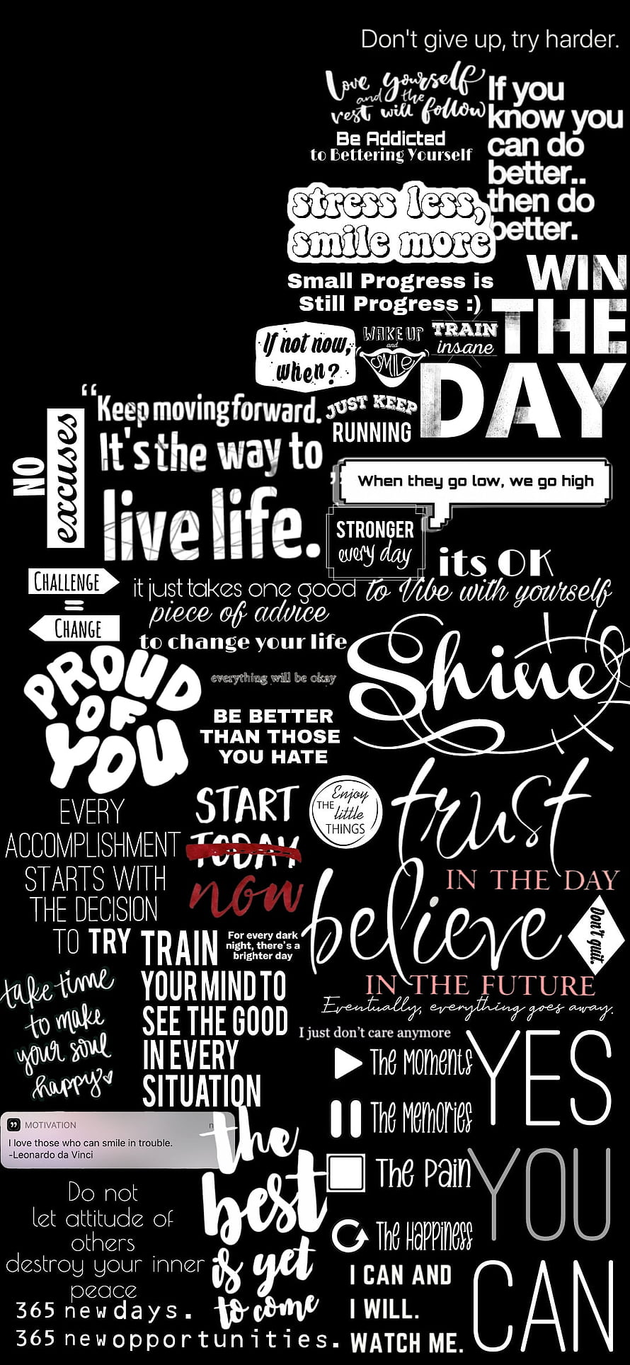 Inspirational Typography Collage with Motivational Quotes on Black Background HD phone wallpaper