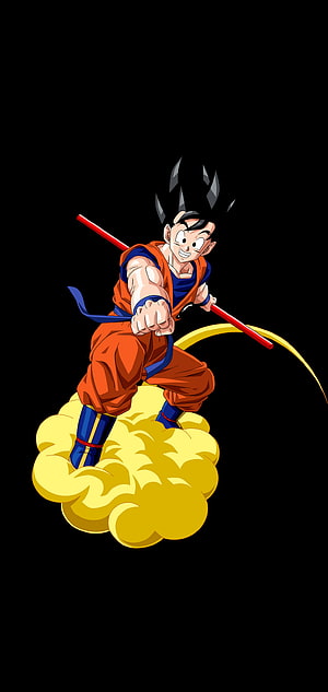 Goku Flying on Nimbus Cloud with Power Pole in Dragon Ball Anime Style HD phone wallpaper