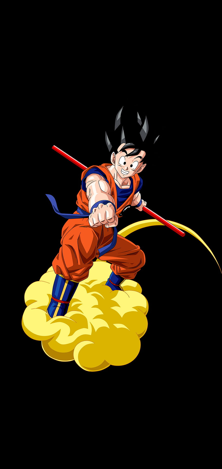 Goku Flying on Nimbus Cloud with Power Pole in Dragon Ball Anime Style HD phone wallpaper