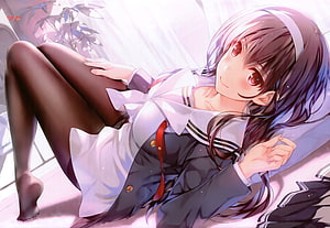 Utaha Anime Girl in School Uniform Lying Down with Soft Lighting HD wallpaper