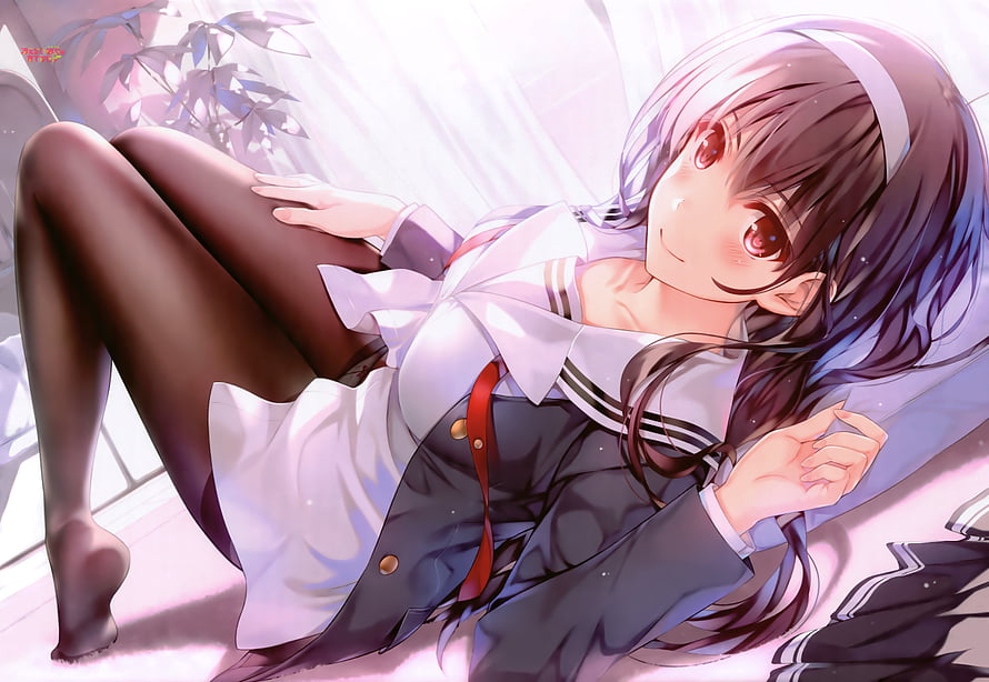 Utaha Anime Girl in School Uniform Lying Down with Soft Lighting HD wallpaper