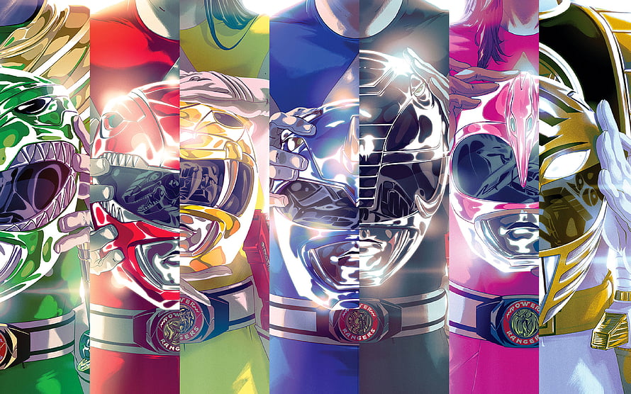 Mighty Morphin Power Rangers Team Lineup in Dynamic Comic Art Style HD wallpaper