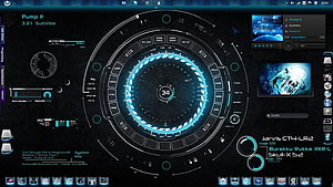Iron Man JARVIS Futuristic HUD Interface with Cyan Circular Dashboard and System Metrics HD wallpaper