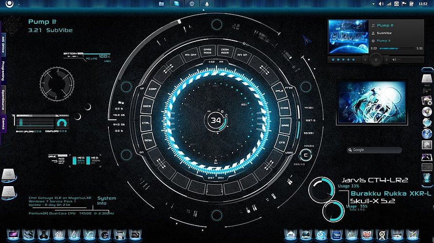 Iron Man JARVIS Futuristic HUD Interface with Cyan Circular Dashboard and System Metrics HD wallpaper