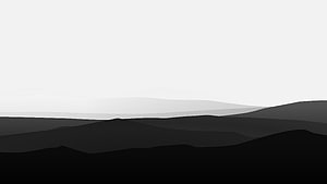 Monochrome Minimalist Landscape with Layered Mountain Silhouettes and Soft Gradient Sky HD wallpaper