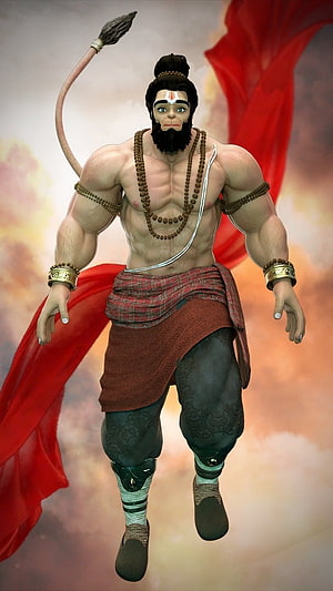 Jay Hanuman 3D Character Render with Red Cape and Prayer Beads, Jay Hanuman, Animated, Hanuman HD phone wallpaper