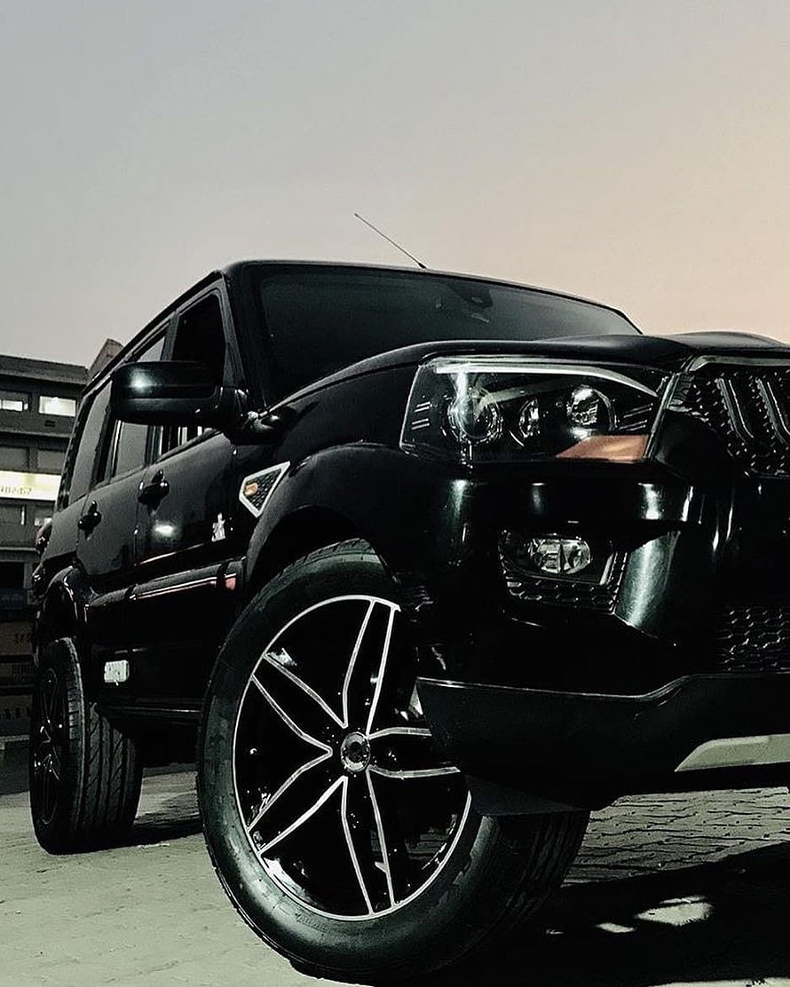 Black Mahindra Scorpio SUV with Custom Alloy Wheels and Front Bumper HD phone wallpaper