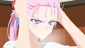 Shikimori's Not Just a Cutie Anime Character with Pink Hair and Blue Eyes HD wallpaper