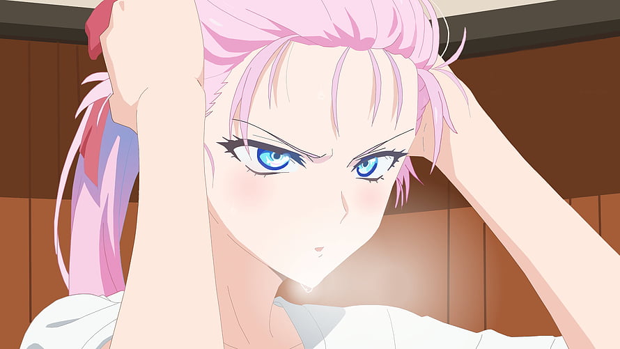 Shikimori's Not Just a Cutie Anime Character with Pink Hair and Blue Eyes HD wallpaper