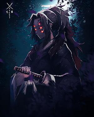 Kokushibo Demon Slayer Anime Character Artwork with Red Eyes and Katana HD phone wallpaper