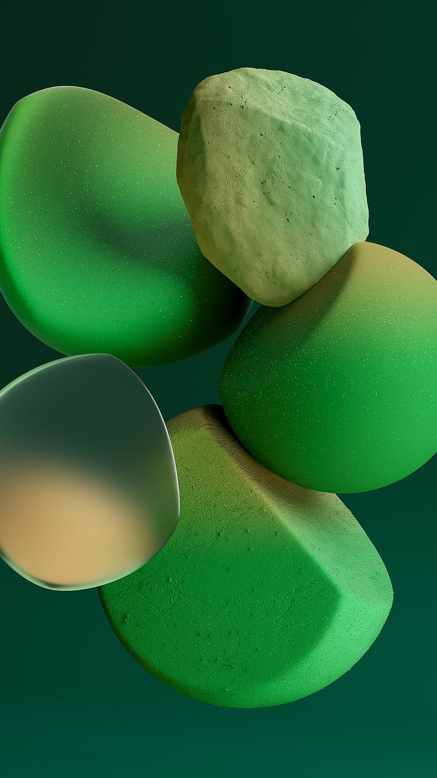 Abstract Green 3D Pebbles and Smooth Stones on Dark Background HD phone wallpaper