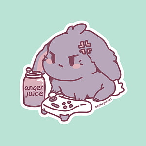 Kawaii Purple Bunny Gaming with Controller and Juice Bottle Sticker HD phone wallpaper