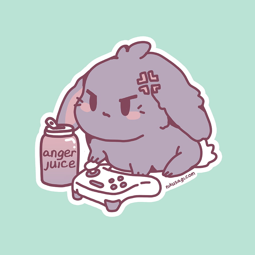 Kawaii Purple Bunny Gaming with Controller and Juice Bottle Sticker HD phone wallpaper