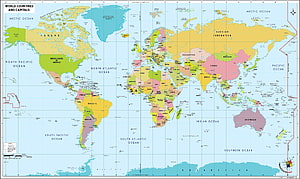 Political World Map with Countries and Capital Cities HD wallpaper
