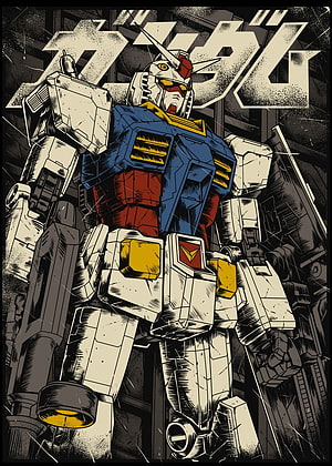 Gundam RX-78-2 Retro Manga Style Illustration with Bold Line Art and Classic Color Palette HD phone wallpaper