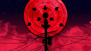 Itachi Uchiha Silhouette Against Red Moon and Power Lines HD wallpaper