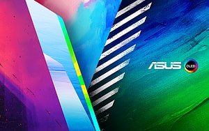 Vibrant Abstract Geometric Artwork Featuring ASUS OLED Display Technology HD wallpaper