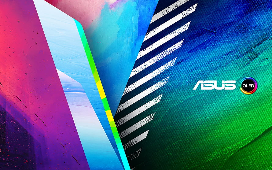 Vibrant Abstract Geometric Artwork Featuring ASUS OLED Display Technology HD wallpaper