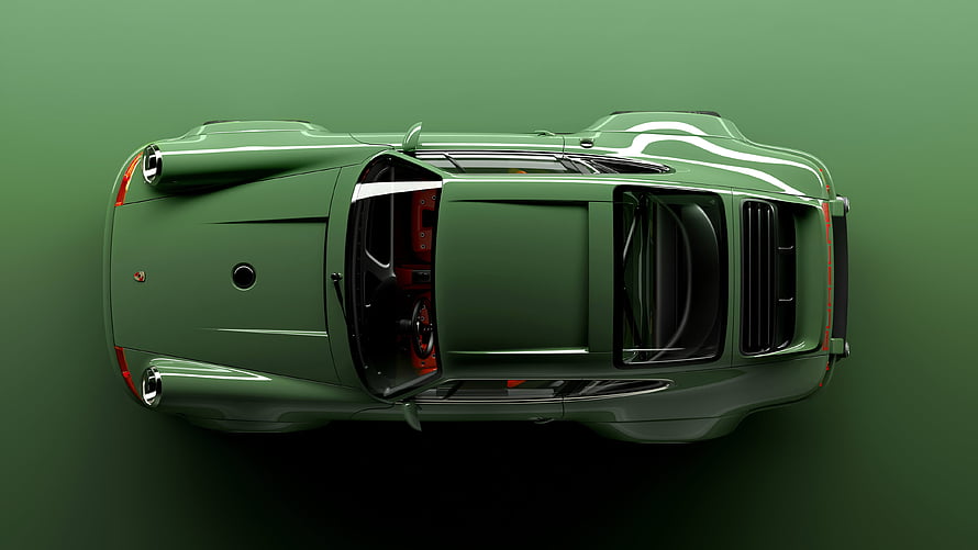 Top-Down View of Green Porsche Singer 964 Classic Sports Car HD wallpaper