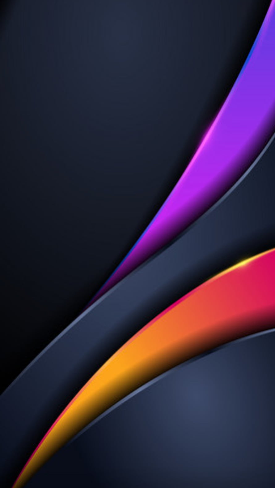 Sleek 3D Abstract Curves with Neon Purple and Orange Gradients on Dark Background HD phone wallpaper