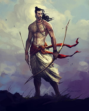 Lord Rama Archery Concept Art with Bow and Arrow in Dramatic Landscape HD phone wallpaper