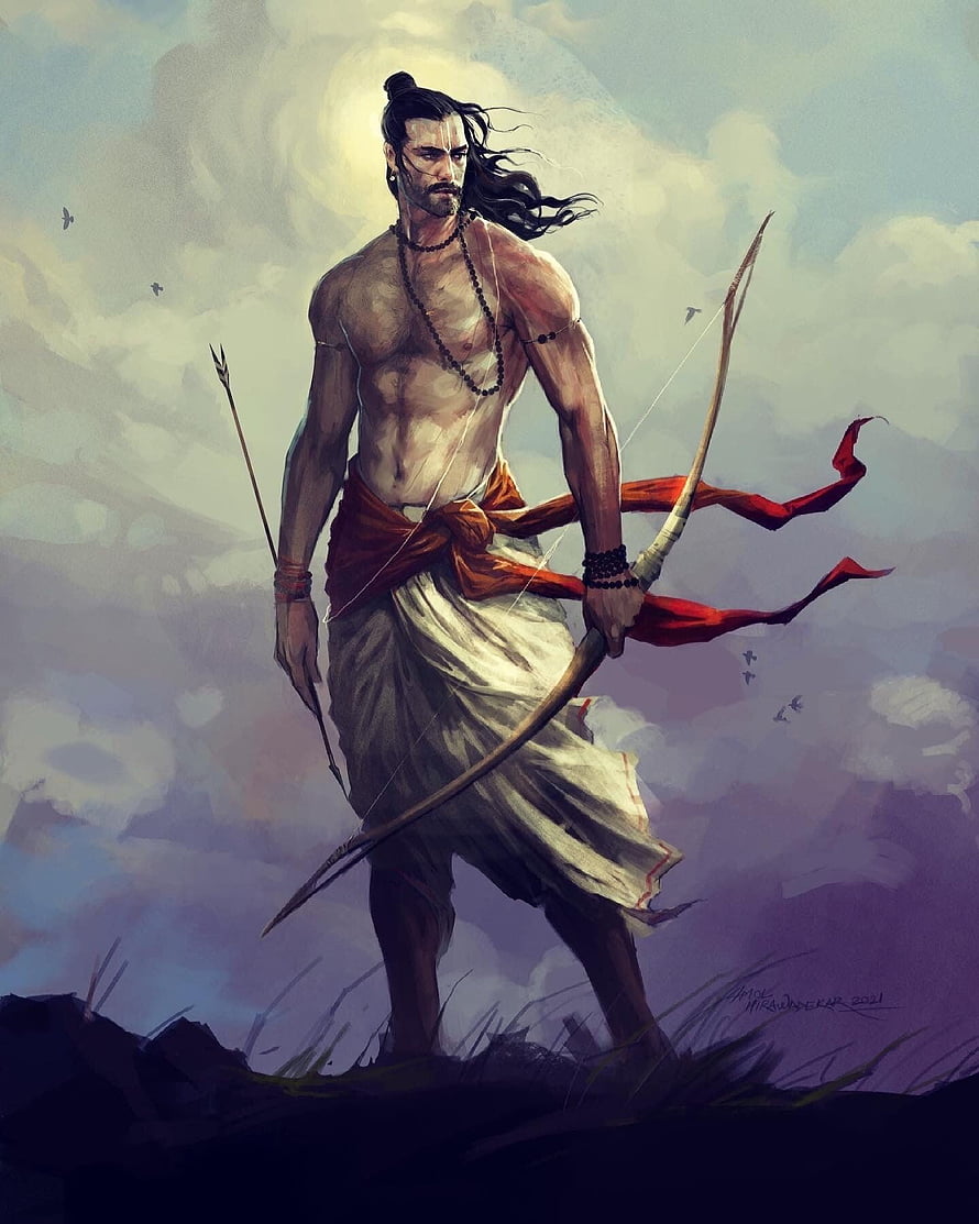 Lord Rama Archery Concept Art with Bow and Arrow in Dramatic Landscape HD phone wallpaper