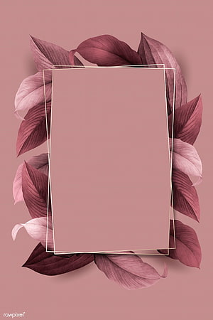 Elegant Dusty Rose Botanical Frame with Layered Leaves and Gold Border HD phone wallpaper