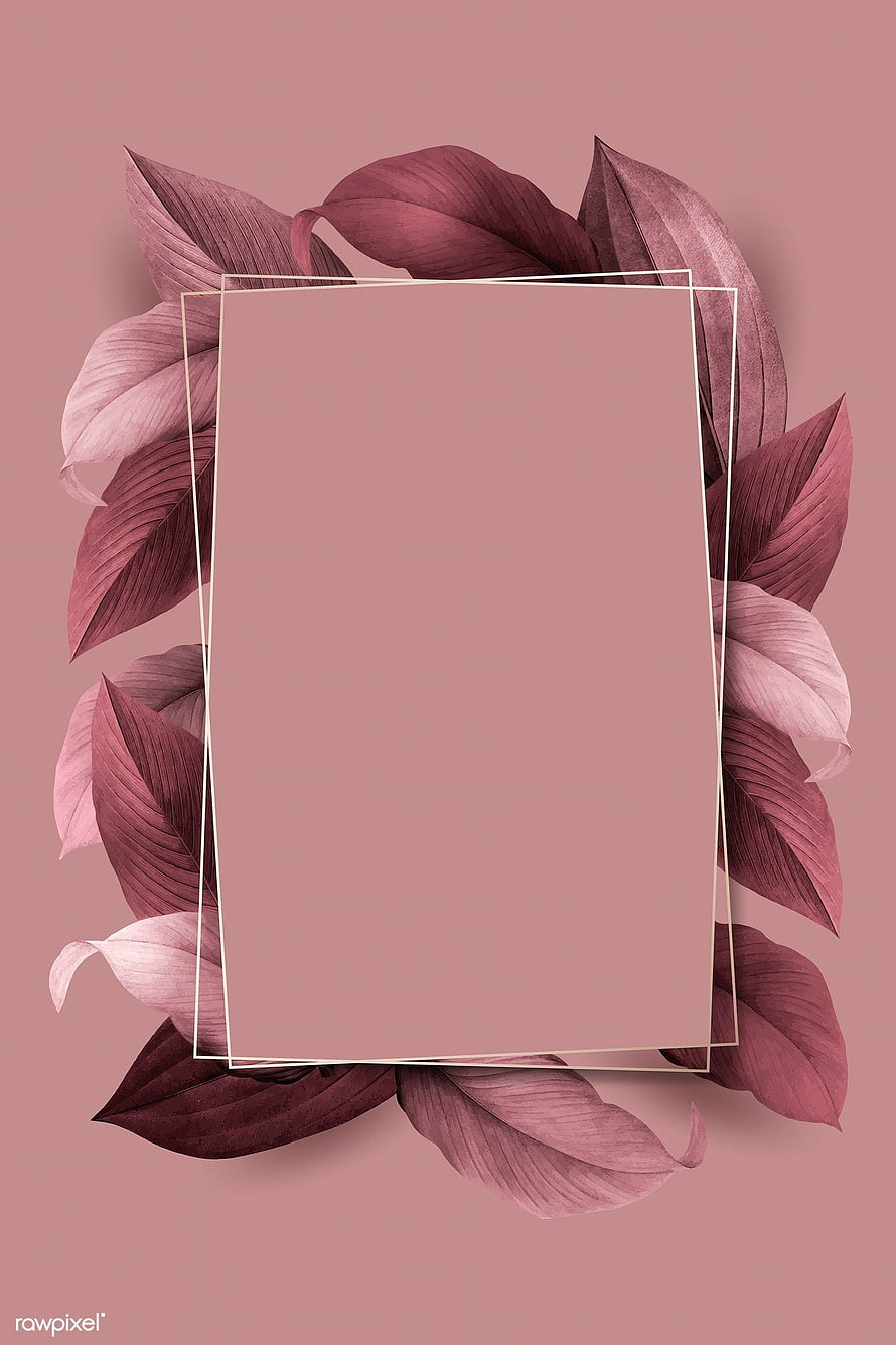Elegant Dusty Rose Botanical Frame with Layered Leaves and Gold Border HD phone wallpaper