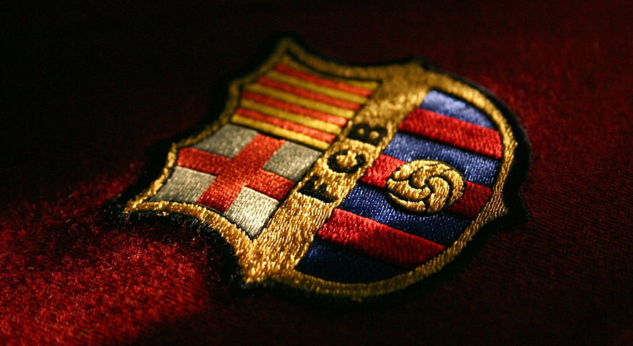 FC Barcelona Embroidered Crest on Dark Red Fabric HD wallpaper
