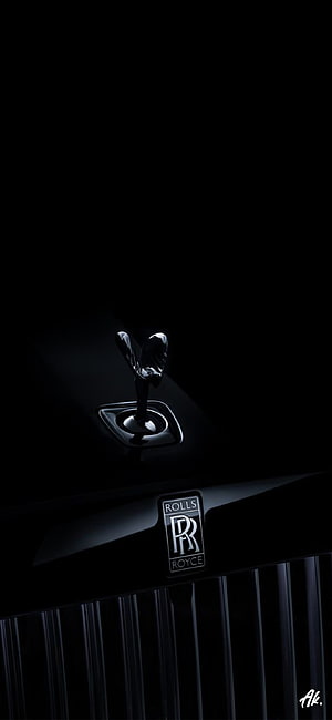 Rolls Royce Spirit of Ecstasy Hood Ornament and Grille in Dramatic Black Lighting HD phone wallpaper