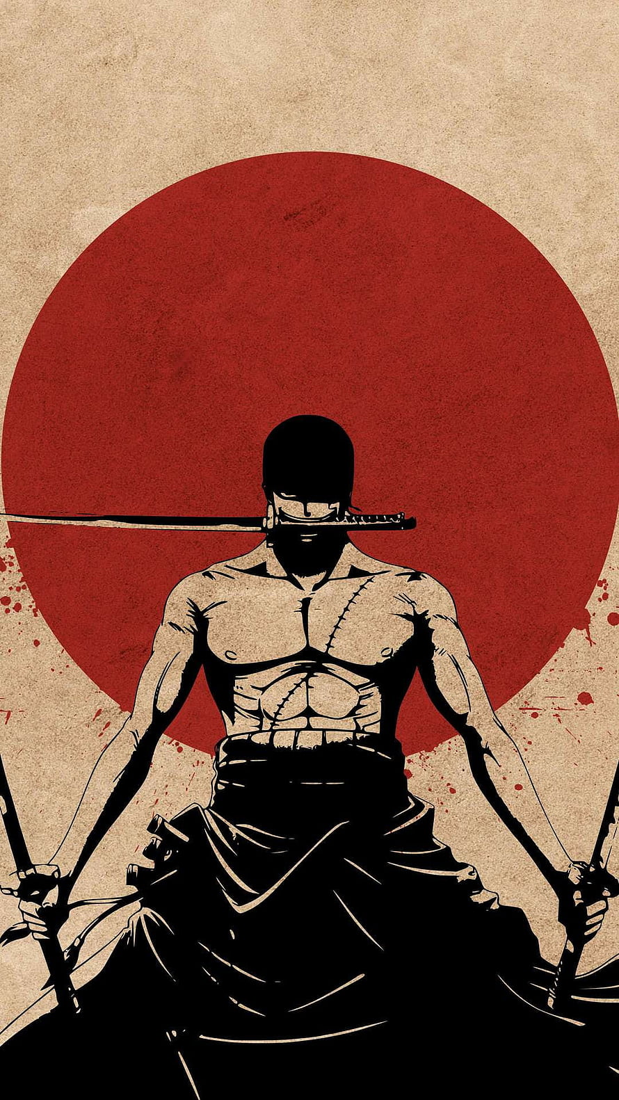 Roronoa Zoro Samurai Warrior Illustration with Katana and Red Sun HD phone wallpaper