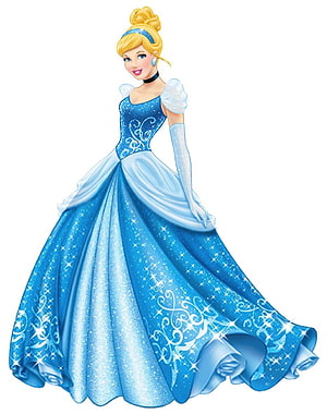 Cinderella in Sparkling Blue Ballgown with Star Patterns and Elegant Updo HD phone wallpaper