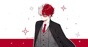 Shoto Todoroki in Formal Suit with Red and White Hair, My Hero Academia Anime Artwork HD wallpaper