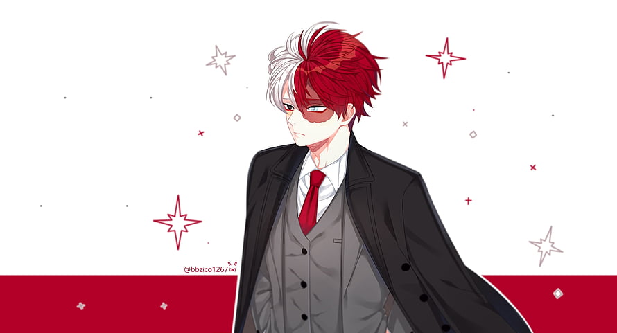 Shoto Todoroki in Formal Suit with Red and White Hair, My Hero Academia Anime Artwork HD wallpaper