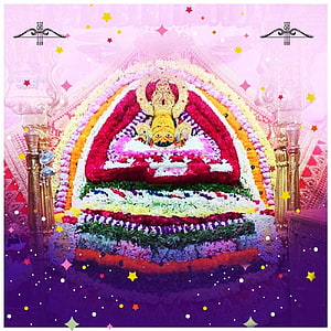 Khatu Shyam Baba adorned with vibrant floral garlands and decorative arches in a temple setting HD phone wallpaper