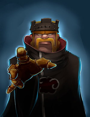 Barbarian King in Akatsuki Cloak with Golden Gauntlet and Crown HD phone wallpaper