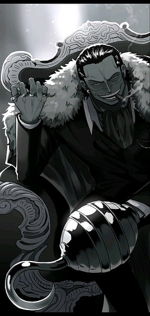 Crocodile from One Piece Seated in an Ornate Throne Smoking a Cigar HD phone wallpaper
