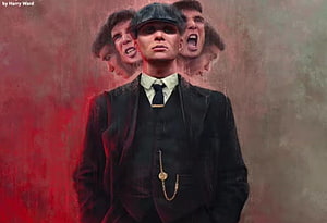 Thomas Shelby Peaky Blinders Fan Art with Multiple Faces and Red Background HD wallpaper
