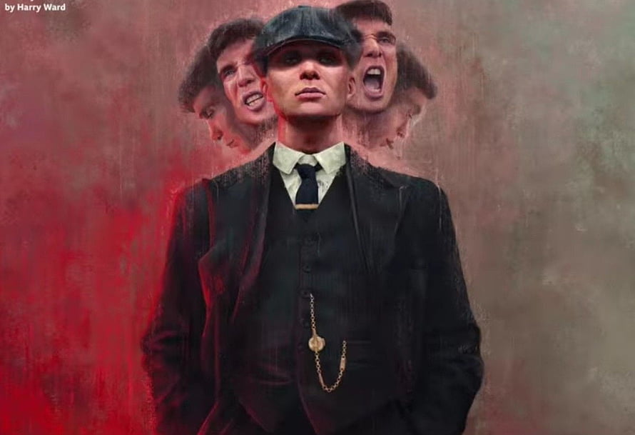 Thomas Shelby Peaky Blinders Fan Art with Multiple Faces and Red Background HD wallpaper