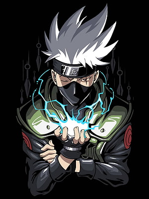 Kakashi Hatake from Naruto channeling blue lightning chakra in dark stylized anime art HD phone wallpaper