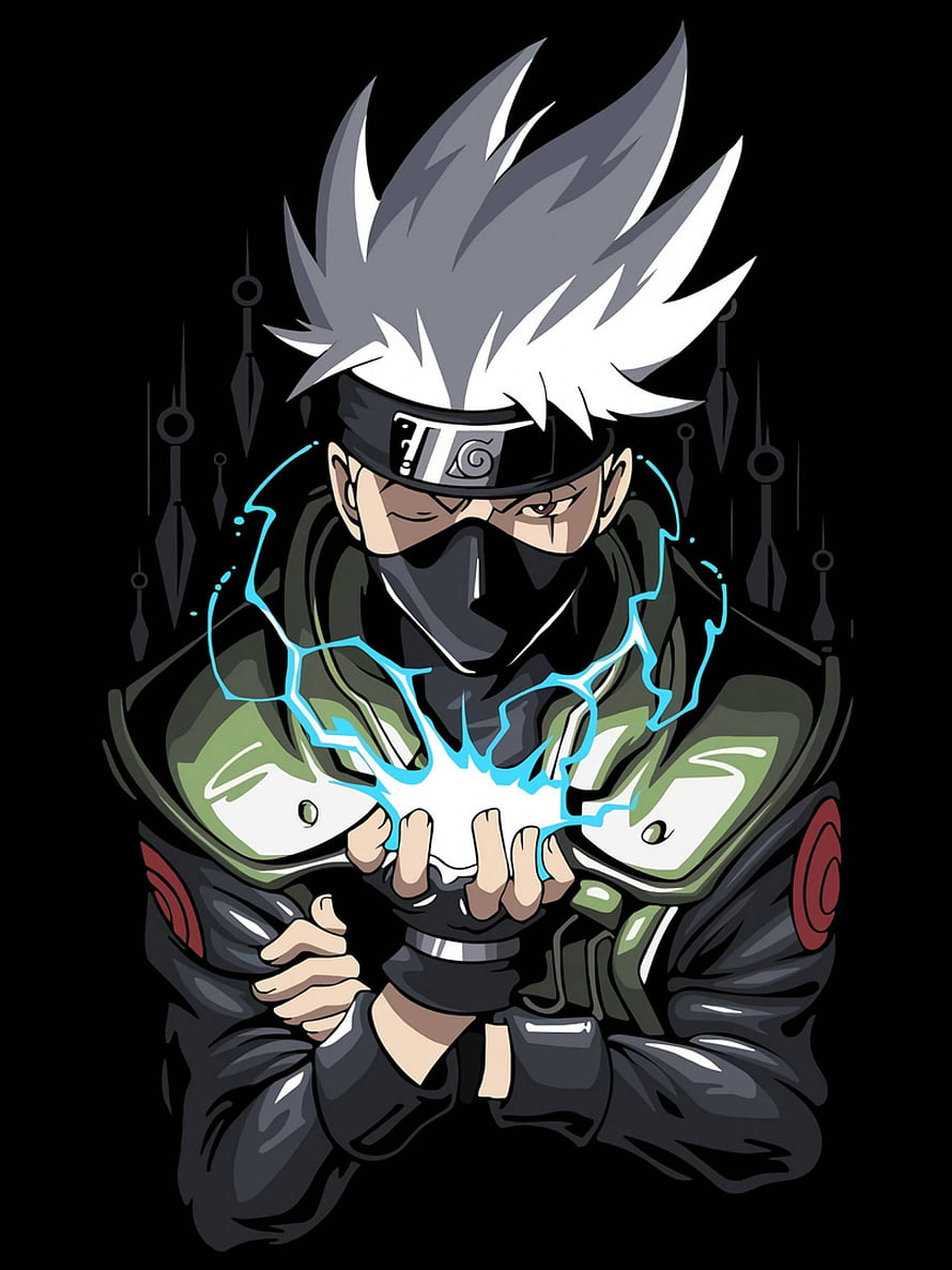 Kakashi Hatake from Naruto channeling blue lightning chakra in dark stylized anime art HD phone wallpaper