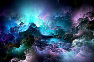 Vibrant Abstract Nebula Clouds in Cyan, Purple, and Magenta Tones HD wallpaper