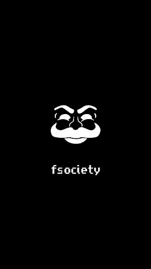 Fsociety Minimalist White Mustache Face Logo on Black Background HD phone wallpaper