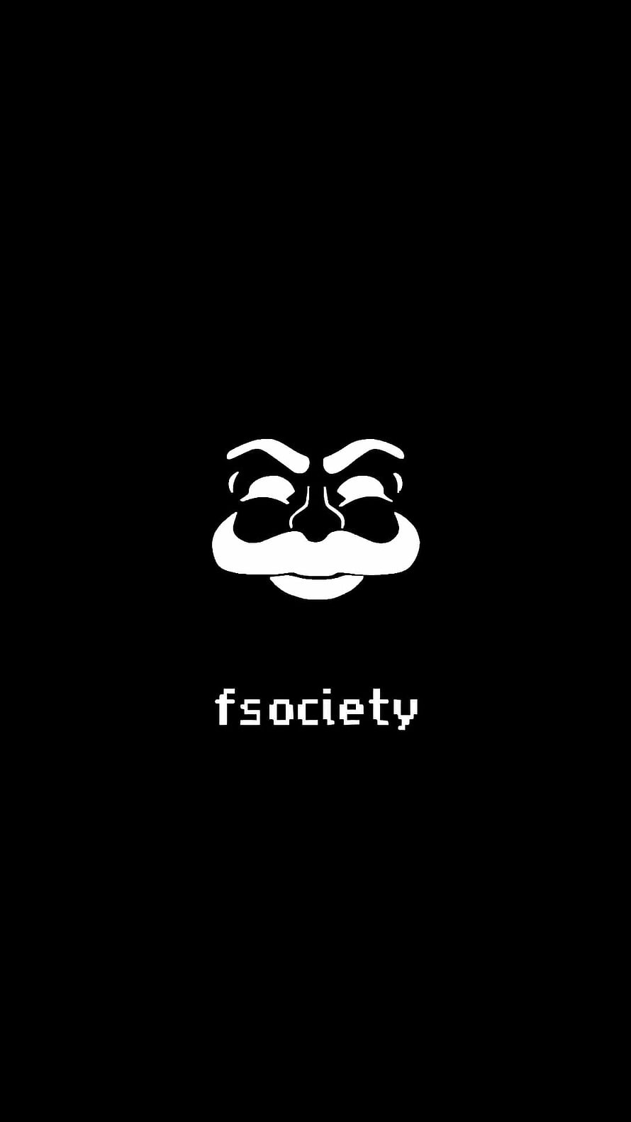 Fsociety Minimalist White Mustache Face Logo on Black Background HD phone wallpaper