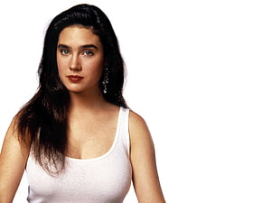 Jennifer Connelly Studio Portrait in White Tank Top HD wallpaper