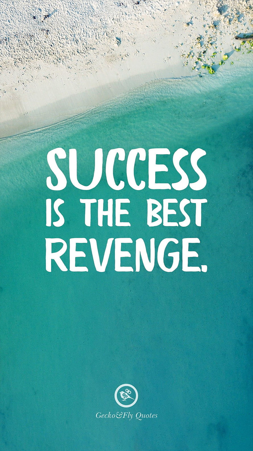 Aerial View of Turquoise Ocean and White Sand Beach with Motivational Quote Overlay HD phone wallpaper