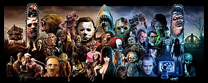 Iconic Horror Movie Villains and Monsters Digital Art Collage HD wallpaper